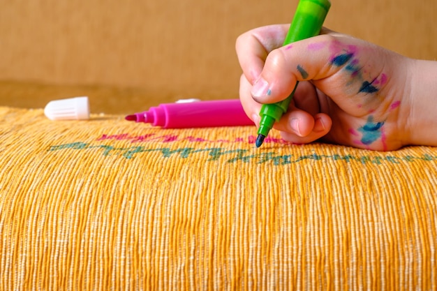 Hand stitching colorful threads
